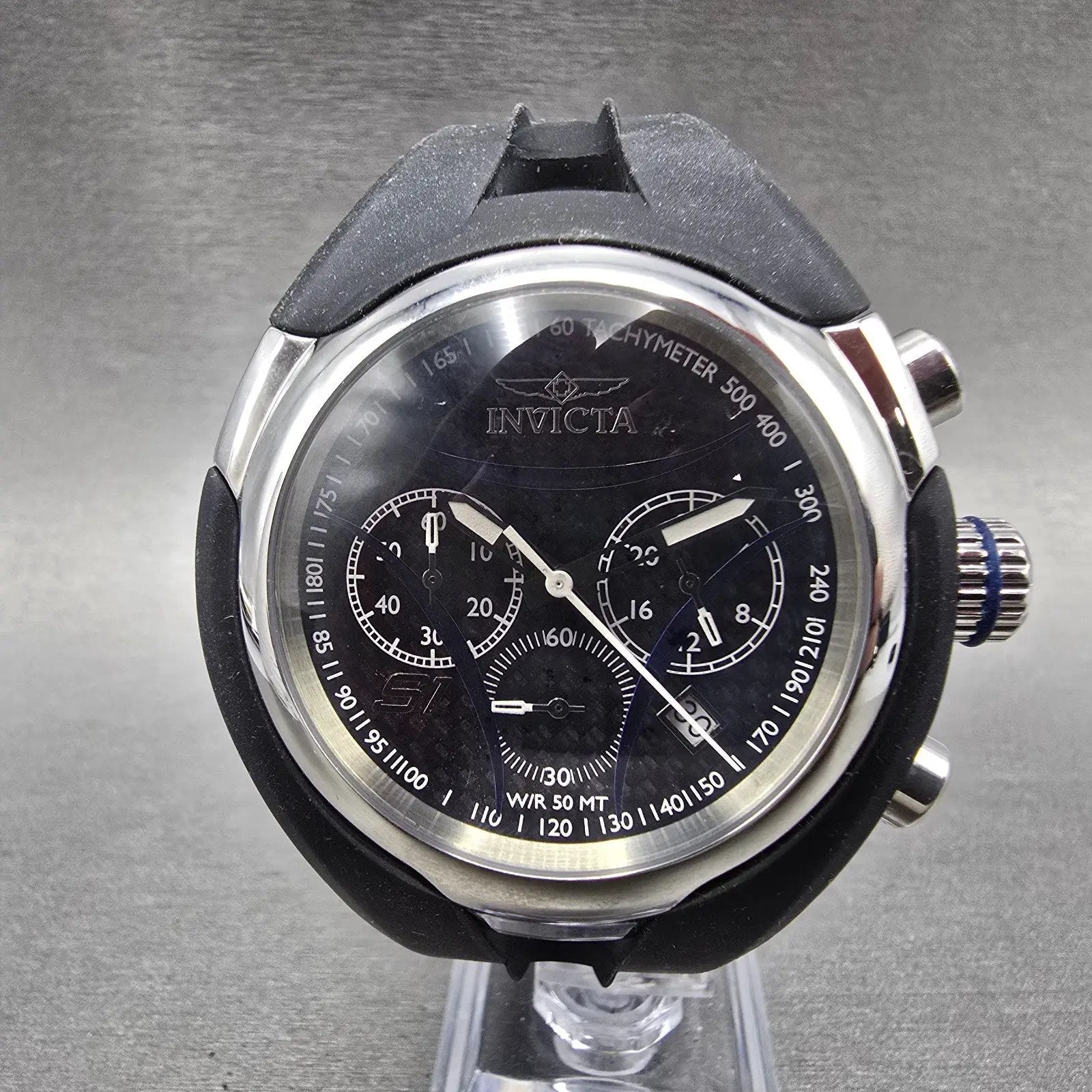 Invicta S1 Nitro Chronograph Watch Men 48mm Black Dial Black Tone 1607 New Batt1