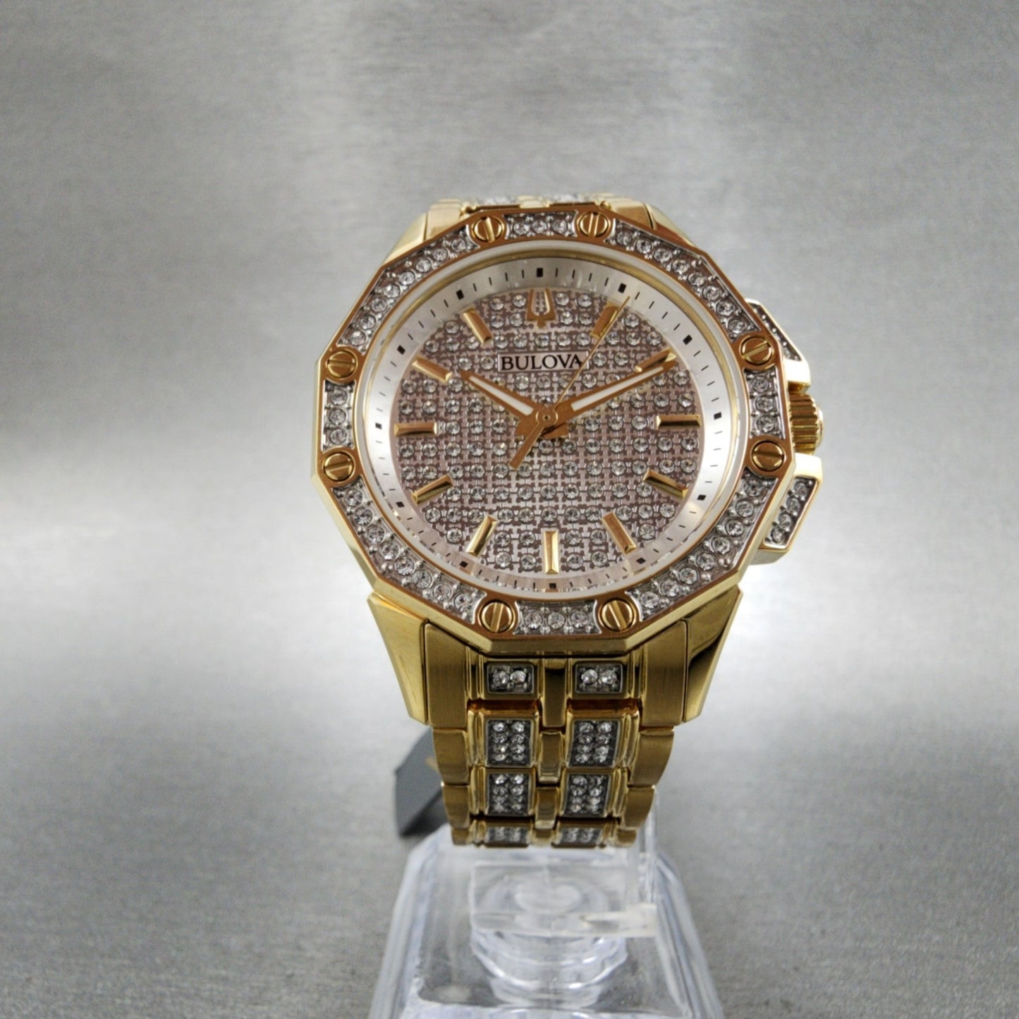 Bulova Octava Watch Women 36mm White Dial Gold Tone Octagon Crystal Accents5