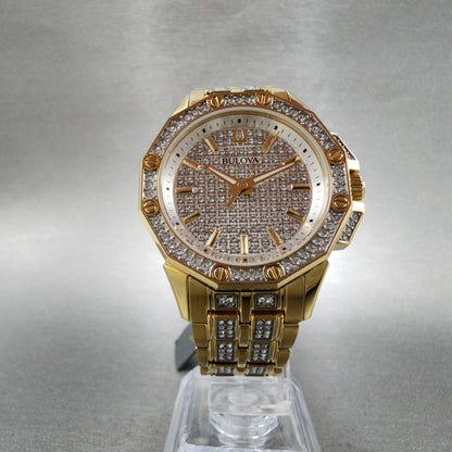 Bulova Octava Watch Women 36mm White Dial Gold Tone Octagon Crystal Accents5