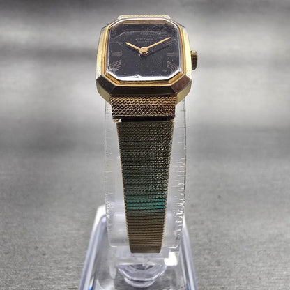 Seiko Watch Women 16mm Black Dial Gold Tone Rectangle 2B20-5019 New Battery VTG5