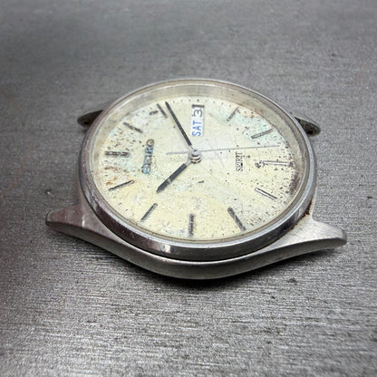 Seiko Spirit Watch Men 35mm White Dial Silver Tone Daydate 7N48-7A00 PARTS VTG4
