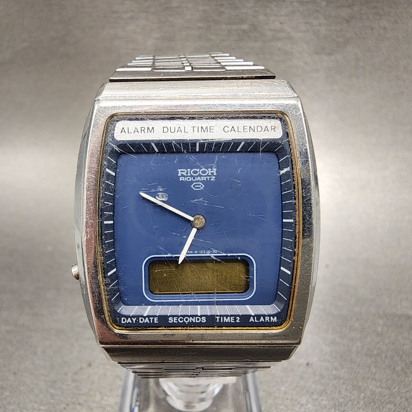 Ricoh Analog Digital Watch Men 33mm Blue Dial Steel Rectangle  PARTS0