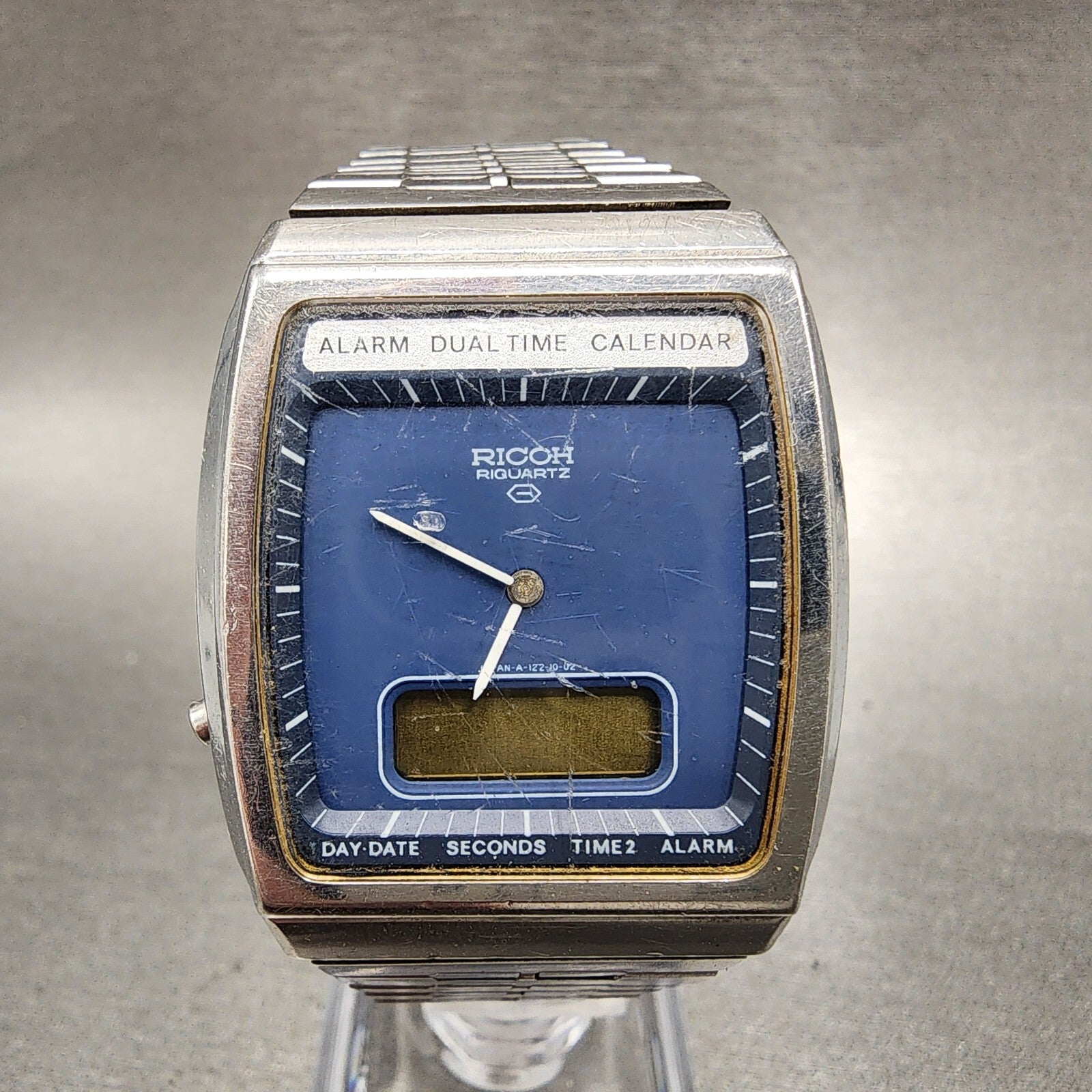 Ricoh Analog Digital Watch Men 33mm Blue Dial Steel Rectangle  PARTS0