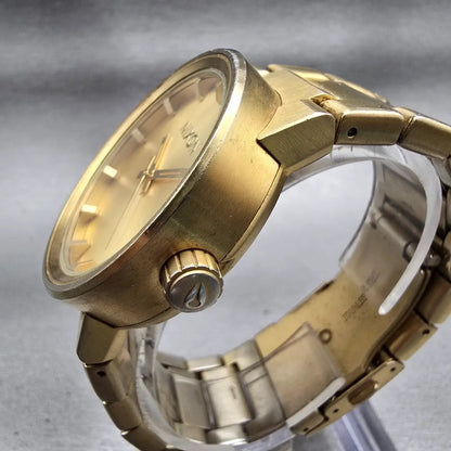 Nixon The Cannon Watch Men 40mm Gold Dial Gold Tone Round New Battery2