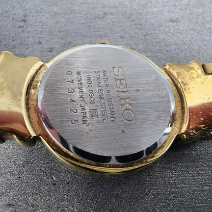 Seiko Watch Women 21mm Gold Dial Gold Tone Round 1N00-0SC0 New Battery