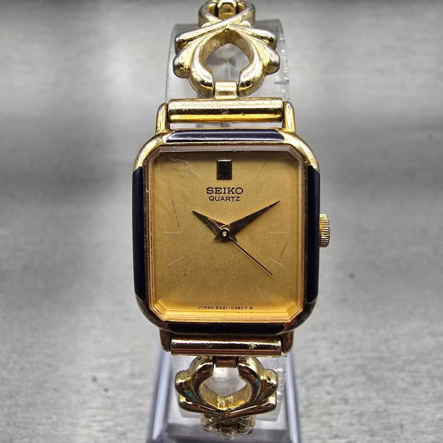 Seiko Watch Women 19mm Gold Dial Gold Tone Rectangle 5421-5160 New Battery VTG0