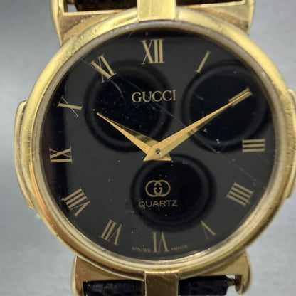 Gucci Watch Men 31mm Black Dial Gold Tone Vintage Roman Numerals 3400F PARTS2