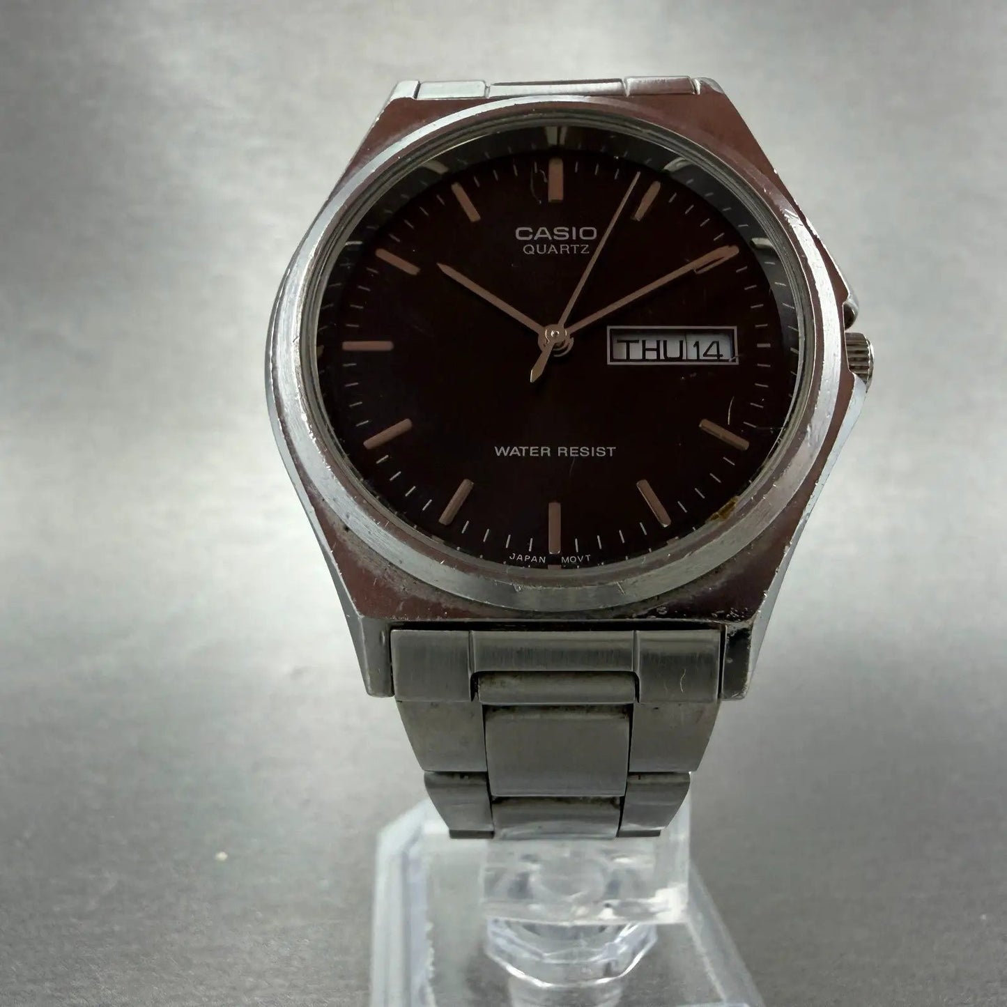 Casio Watch Men 35mm Black Dial Silver Tone Daydate MTP-1240DJ New Battery NGT5
