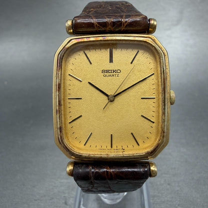Seiko Tank Watch Men 28mm Champagne Dial Gold Tone 7431-5130 New Battery Vintage0