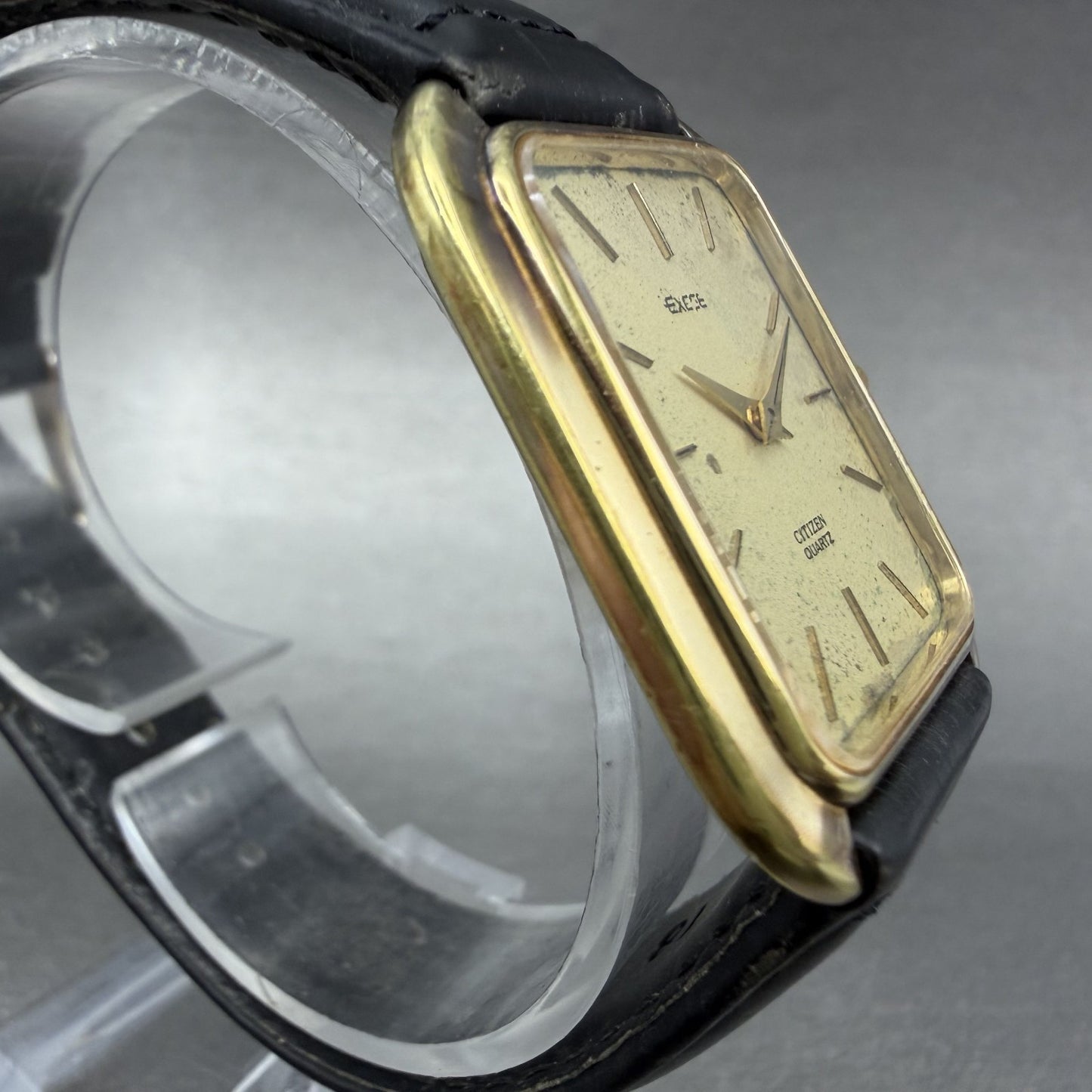 Citizen Exceed Tank Watch Men 28mm Champagne Dial Gold Tone Rectangle New batt3
