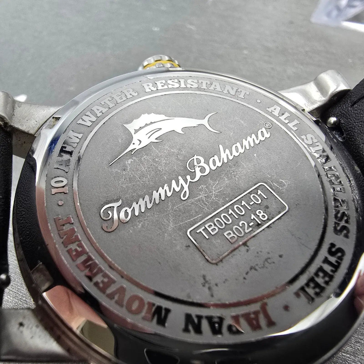 Tommy Bahama Dive Watch Men 43mm Blue Dial Steel Date Round TB00101-01 New Batt11