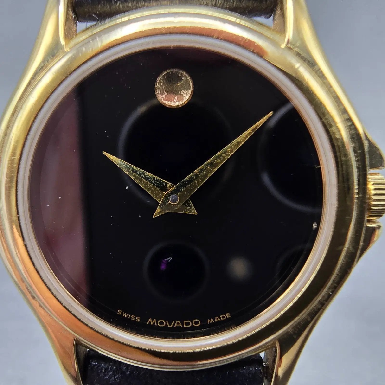 Movado Museum Watch Women 28mm Black Dial Gold Tone Round 87 E4 0823 New Batt LQ1