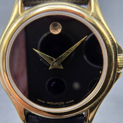 Movado Museum Watch Women 28mm Black Dial Gold Tone Round 87 E4 0823 New Batt LQ1