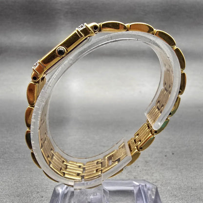 Seiko Watch Women 13mm Pink Dial Gold Tone Diamonds Rectangle 2E20-7191 New Batt6