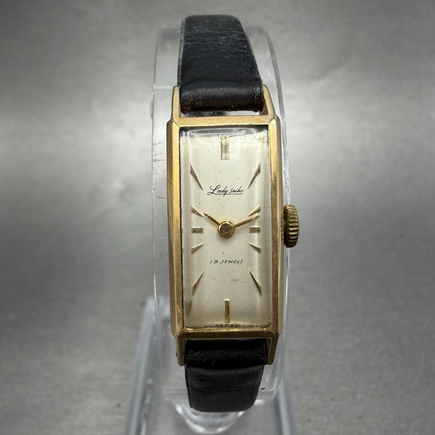 Seiko Lady Seiko Tank Watch Women 12mm White Dial Gold Tone Manual 4018 Runs0