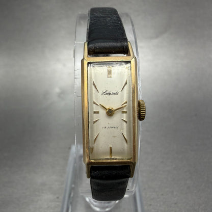 Seiko Lady Seiko Tank Watch Women 12mm White Dial Gold Tone Manual 4018 Runs0