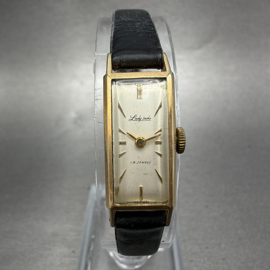 Seiko Lady Seiko Tank Watch Women 12mm White Dial Gold Tone Manual 4018 Runs0