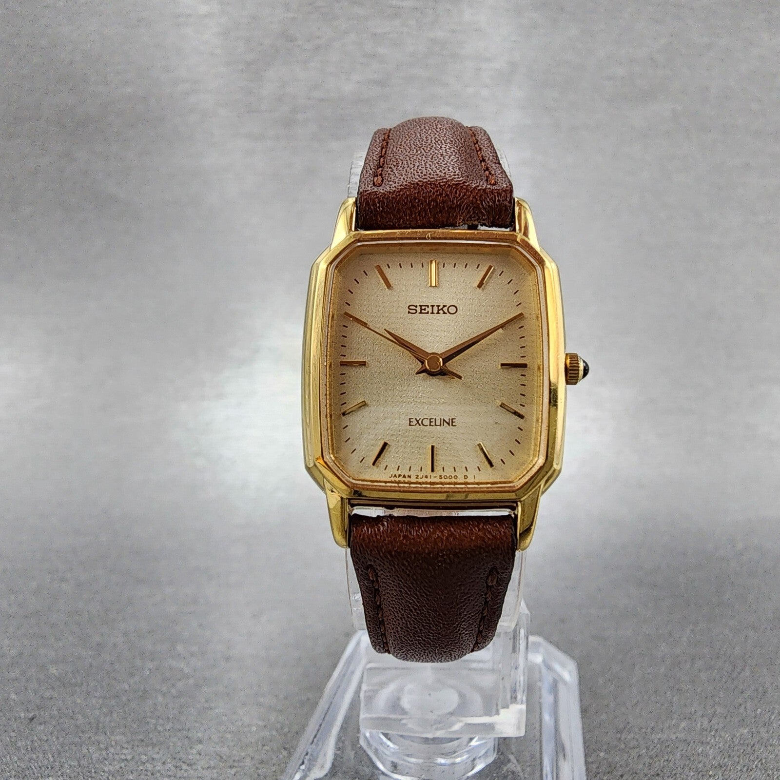 Seiko Exceline Tank Watch Women 20mm Champagne Dial Gold Plated 2j415000 NewBat5