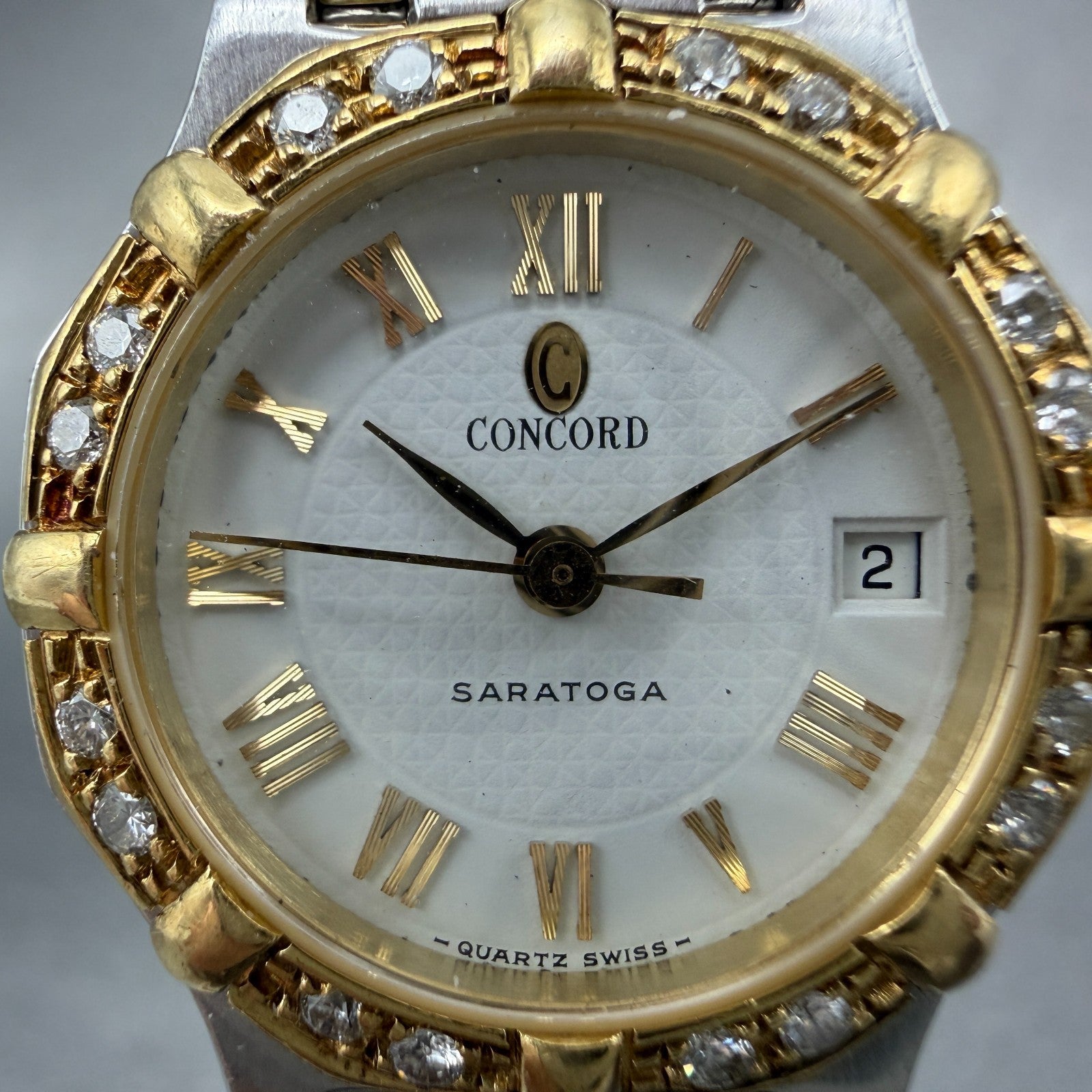 Concord Saratoga Watch Women 23mm White Dial Two Tone Diamond Bezel 15 73 2871