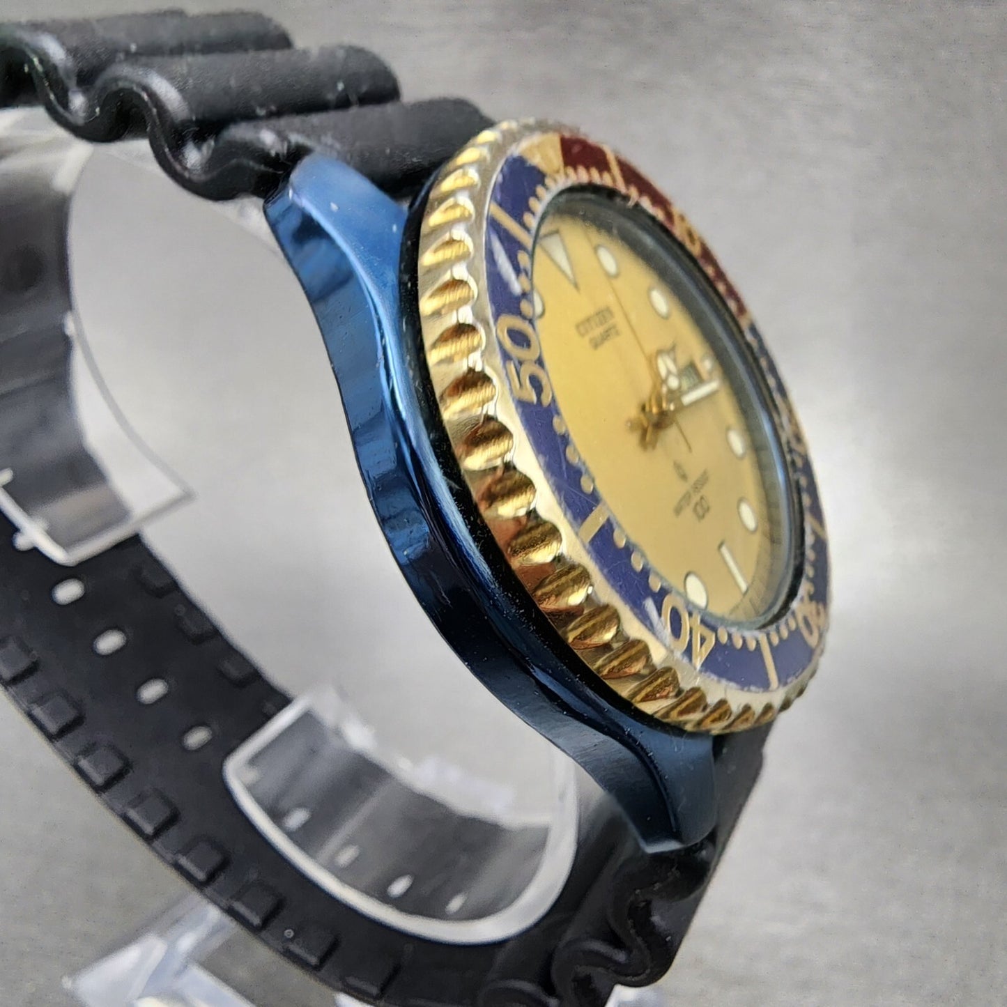 Citizen Dive Watch Men 40mm Gold Dial Blue Case Pepsi Bezel Round READ!!!!! Runs3