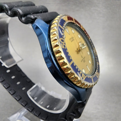Citizen Dive Watch Men 40mm Gold Dial Blue Case Pepsi Bezel Round READ!!!!! Runs3