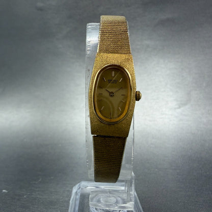 Seiko Watch Women 14mm Champagne Dial Gold Tone Oval 1F20-5C90 New Battery VTG5