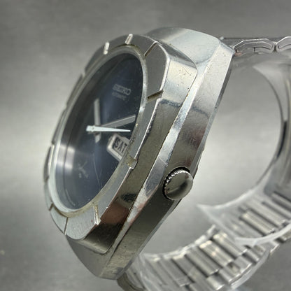 Seiko Automatic Watch Men 37mm Blue Dial Steel Daydate Hexagon 7006-7219 Runs2