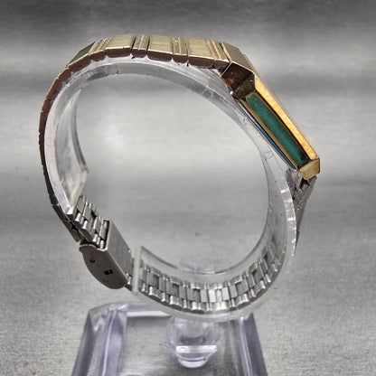 Seiko Watch Women 18mm Black Dial Gold Tone Rectangle 2C21-5220 New Battery VTG8