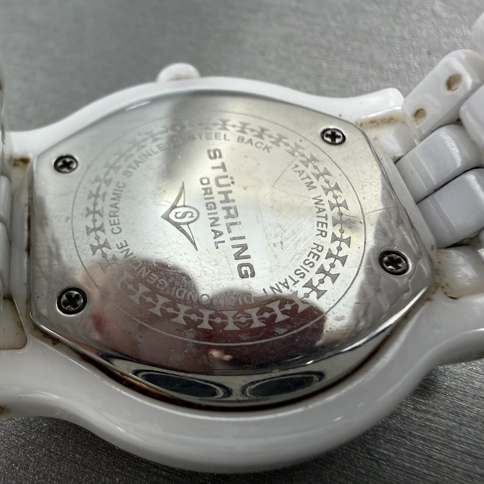 Stuhrling Fusion Watch Women 35mm MOP Dial Whiter Ceramic Diamond Bezel New Batt9