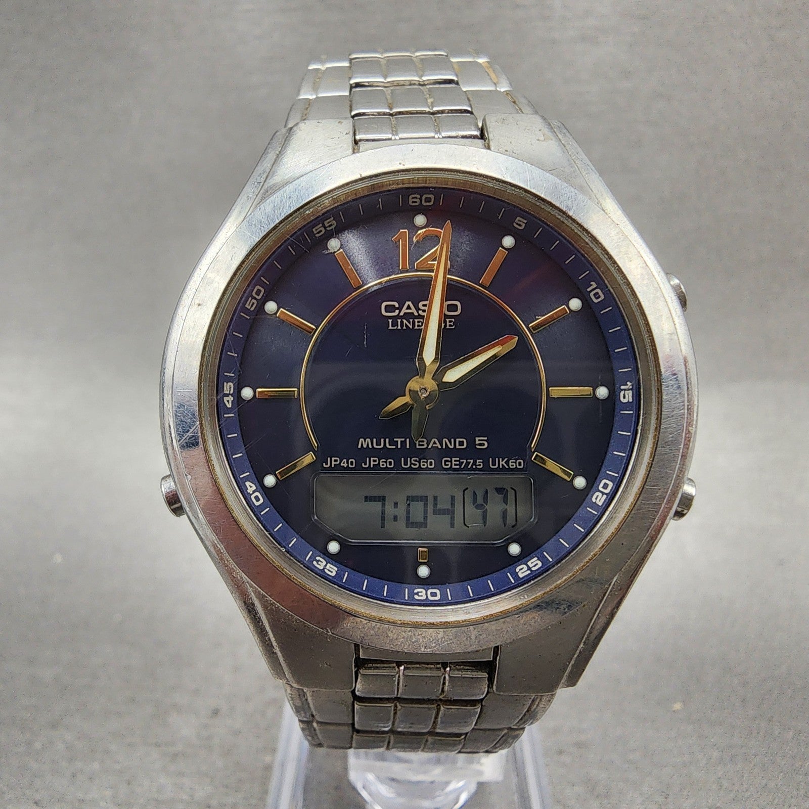 Casio Lineage LCWM200 Watch Men 38mm Blue Dial Steel Analog Digital Solar Runs1