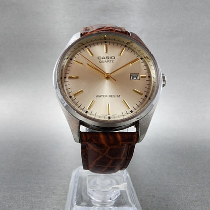 Casio Watch Men 37mm Champagne Dial Silver Tone Date MTP1175 New Battery6