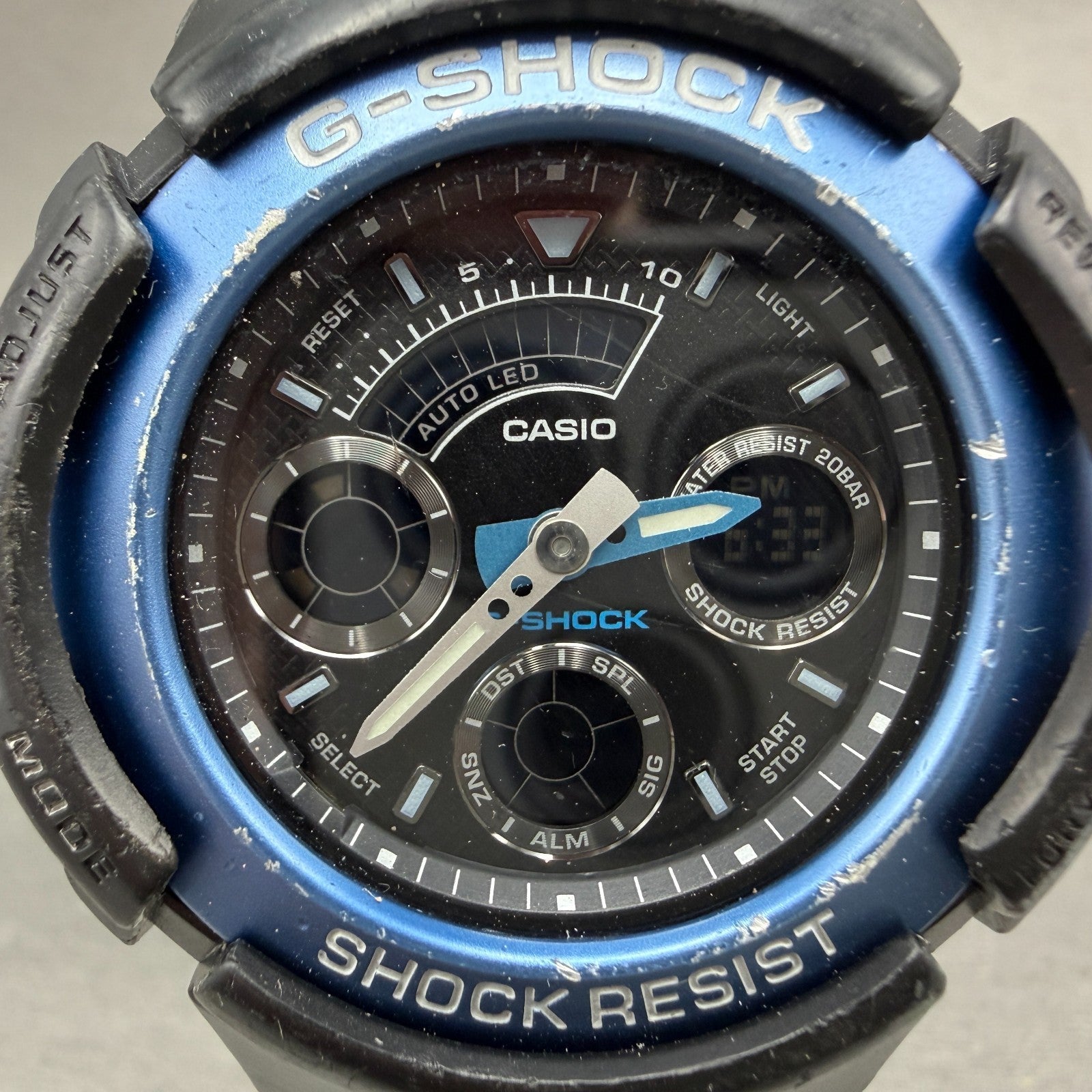 Casio G-Shock AW-591 Watch Men 47mm Black Tone Blue Bezel Alarm Chrono New Batt1