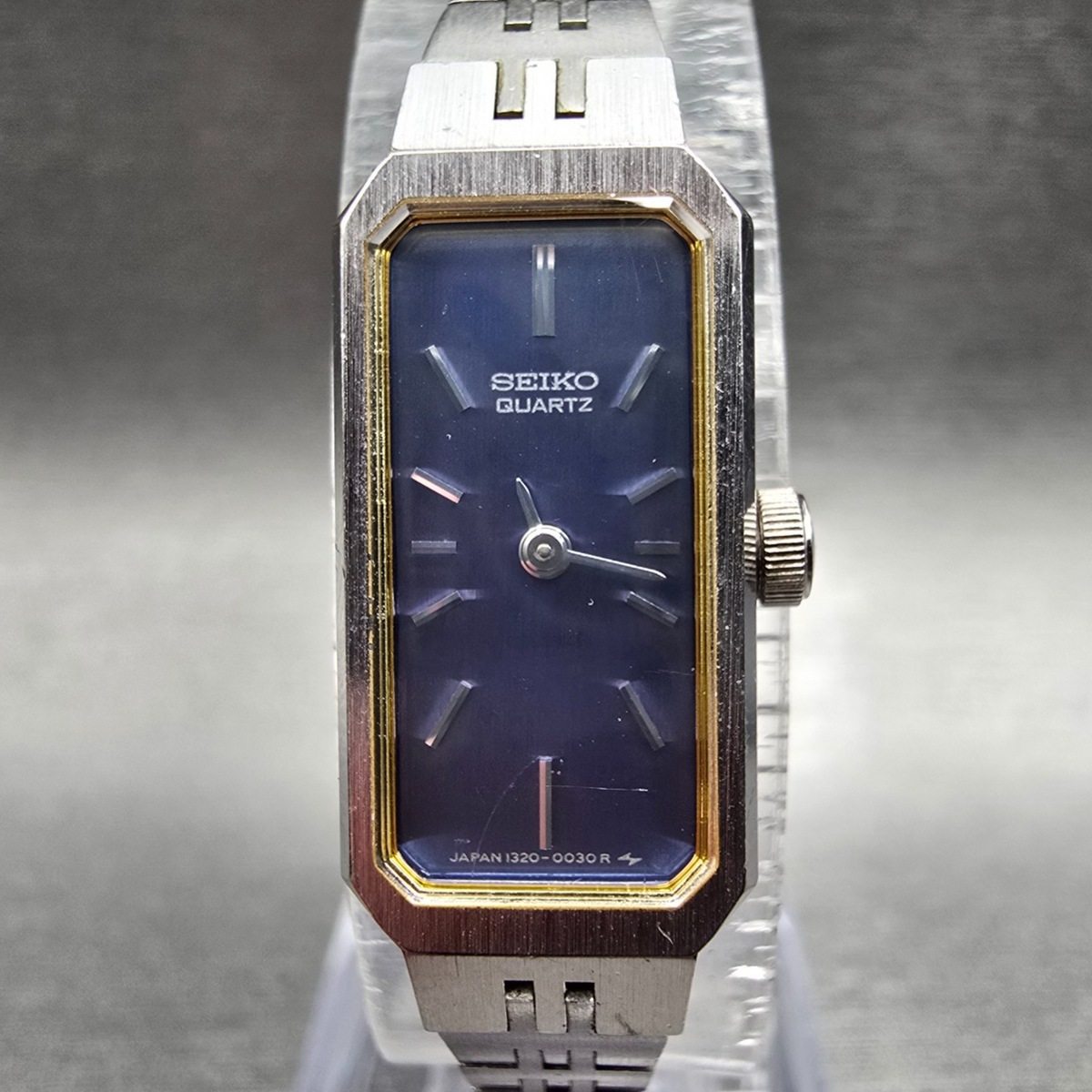 Seiko Watch Women 12mm Blue Dial Silver Rectangle 1320-5029 New Battery JP10