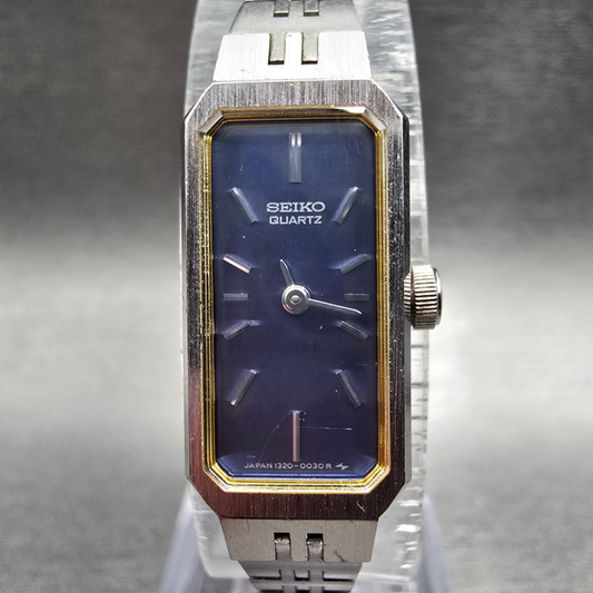 Seiko Watch Women 12mm Blue Dial Silver Rectangle 1320-5029 New Battery JP10