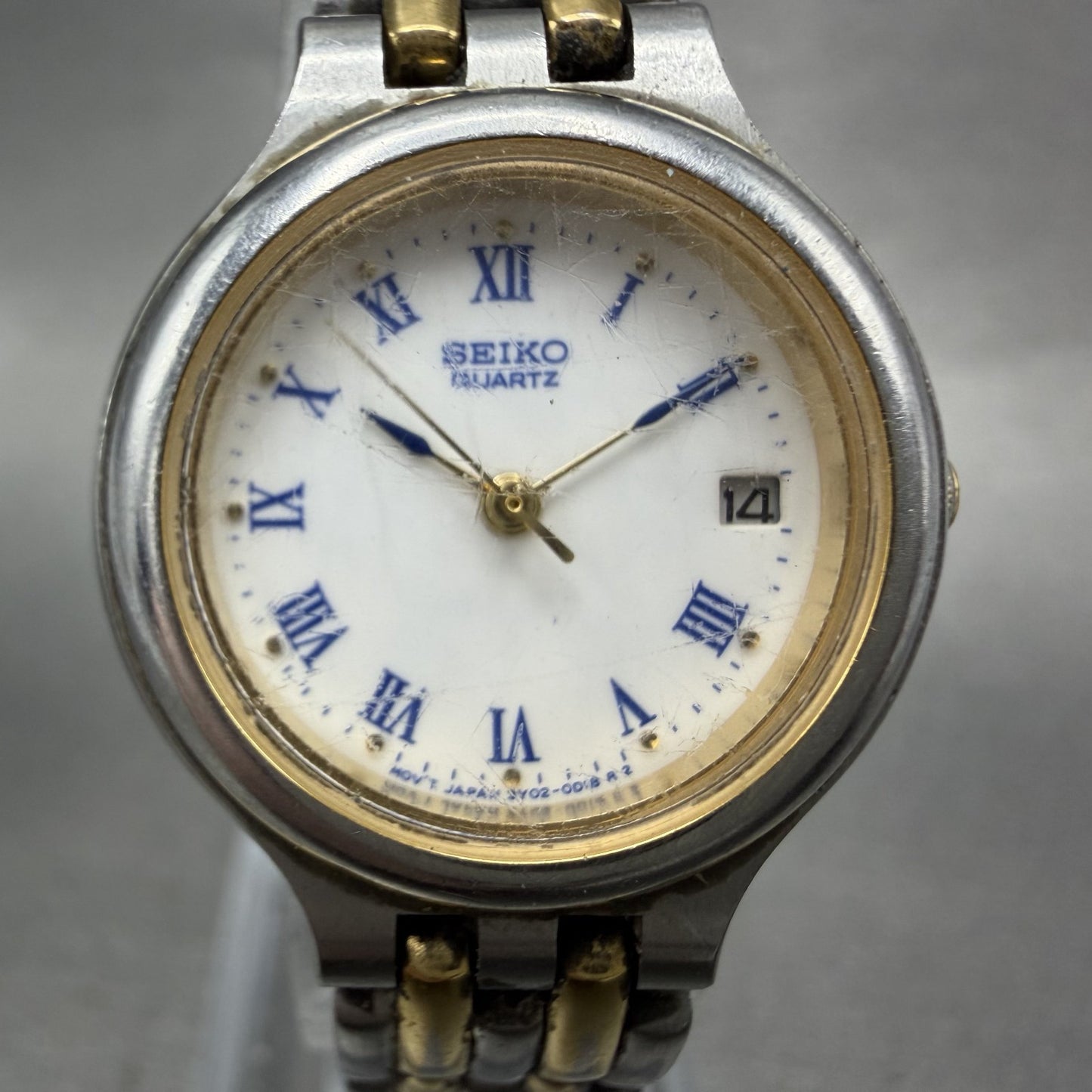 Seiko Watch Women 24mm White Dial Two Tone Date Round 3Y02-0B59 New Battery0