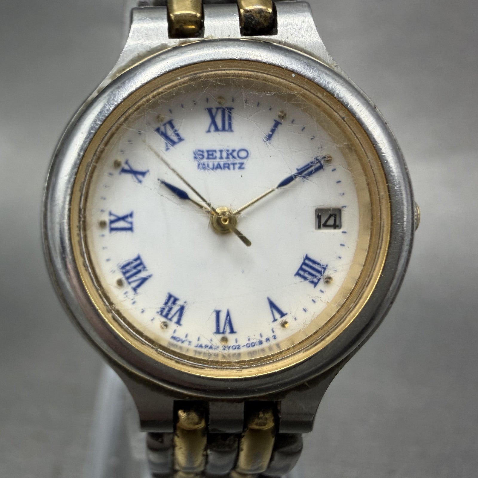 Seiko Watch Women 24mm White Dial Two Tone Date Round 3Y02-0B59 New Battery0