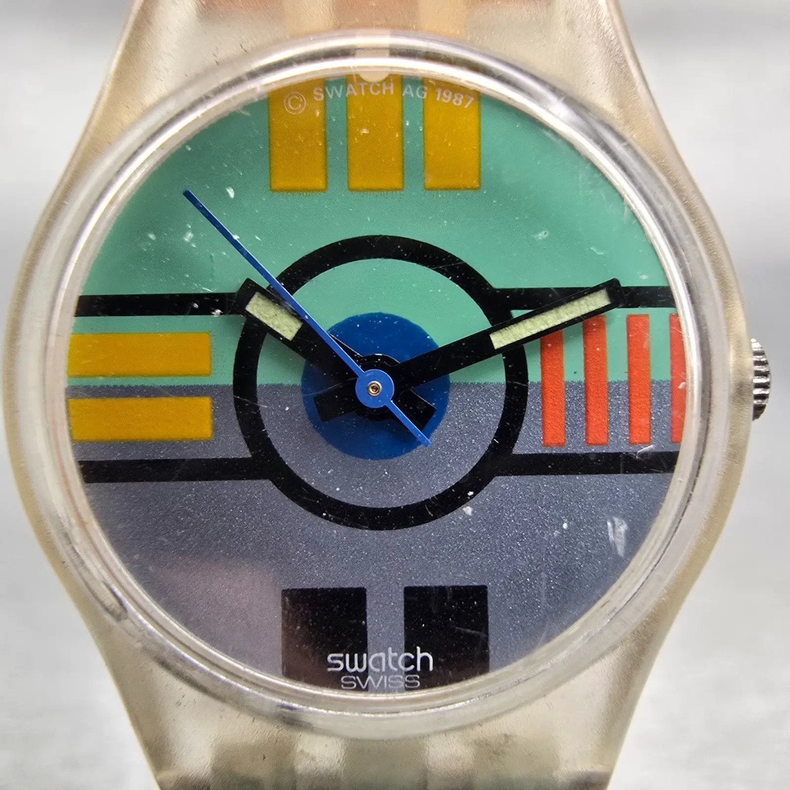 Swatch Flamingo Deli Watch Women 25mm Blue Dial Clear Case Round LK107 New Batt1