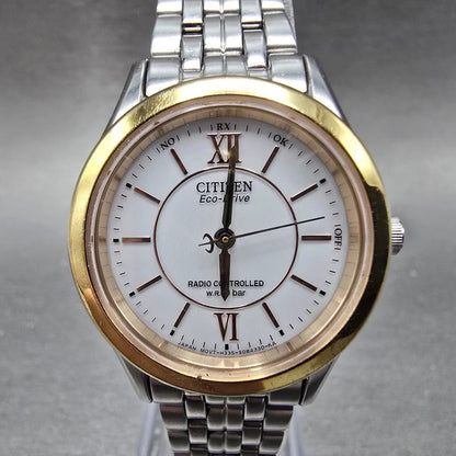 Citizen Eco-Drive Watch Women 29mm White Dial Two Tone Atomic Round H335 PARTS0