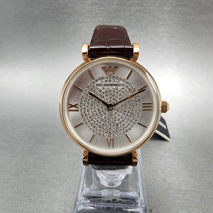 Emporio Armani Gianni Watch Women 32mm Silver Dial Rose Gold Tone Round AR11269