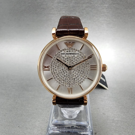 Emporio Armani Gianni Watch Women 32mm Silver Dial Rose Gold Tone Round AR11269