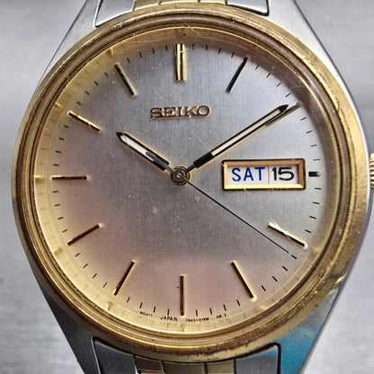Seiko Watch Men 37mm Silver Dial Two Tone Daydate Round 7N43-9048 New Battery1