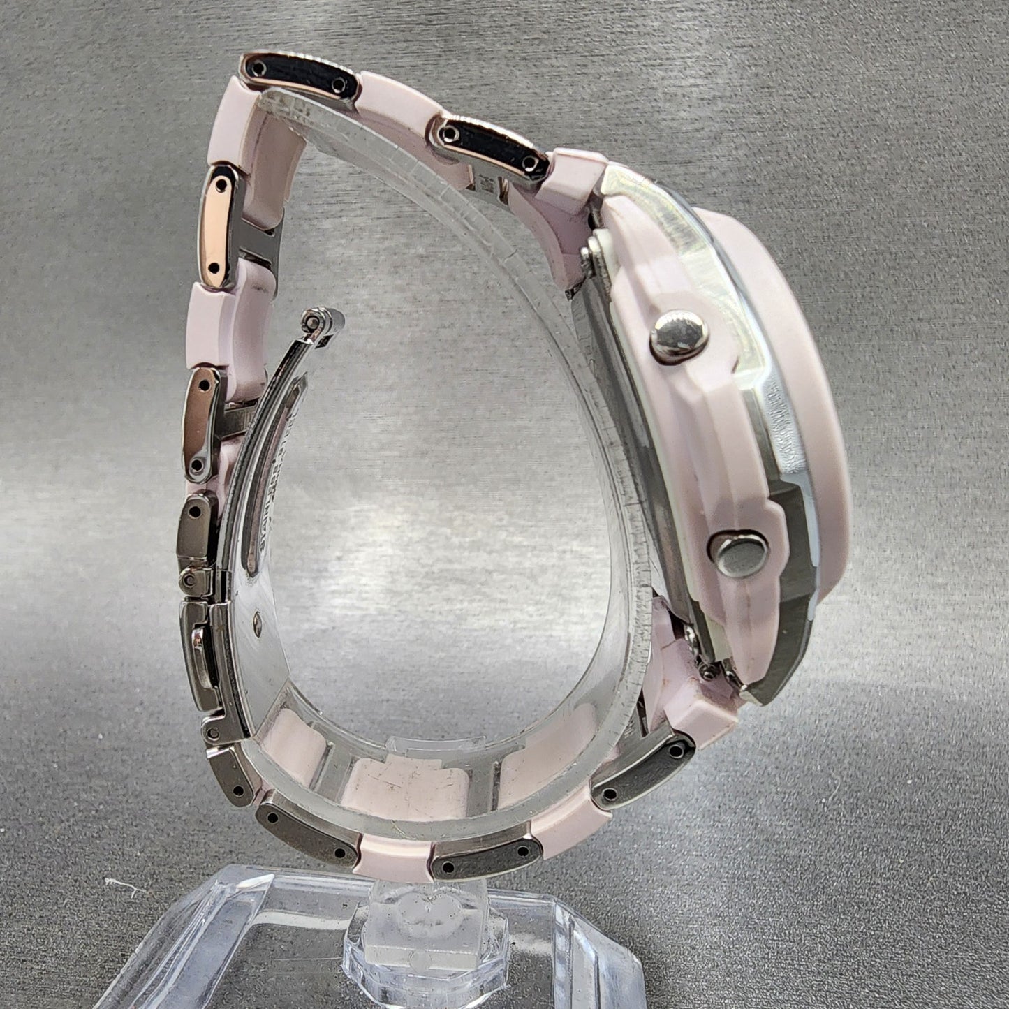 Casio BabyG MSG301 Watch Women 39mm Pink Dial Silver Tone Analog Digital Works8