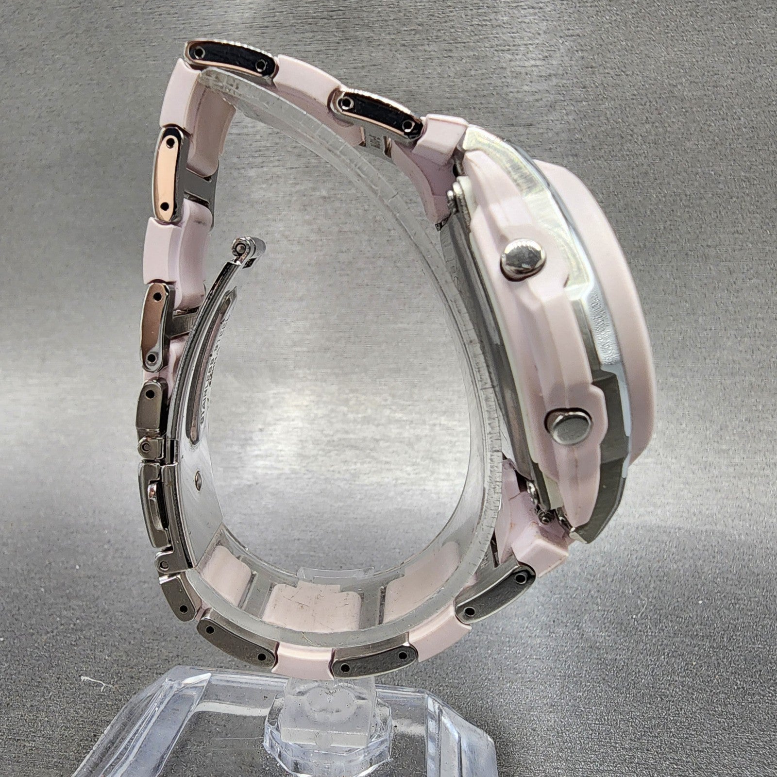 Casio BabyG MSG301 Watch Women 39mm Pink Dial Silver Tone Analog Digital Works8
