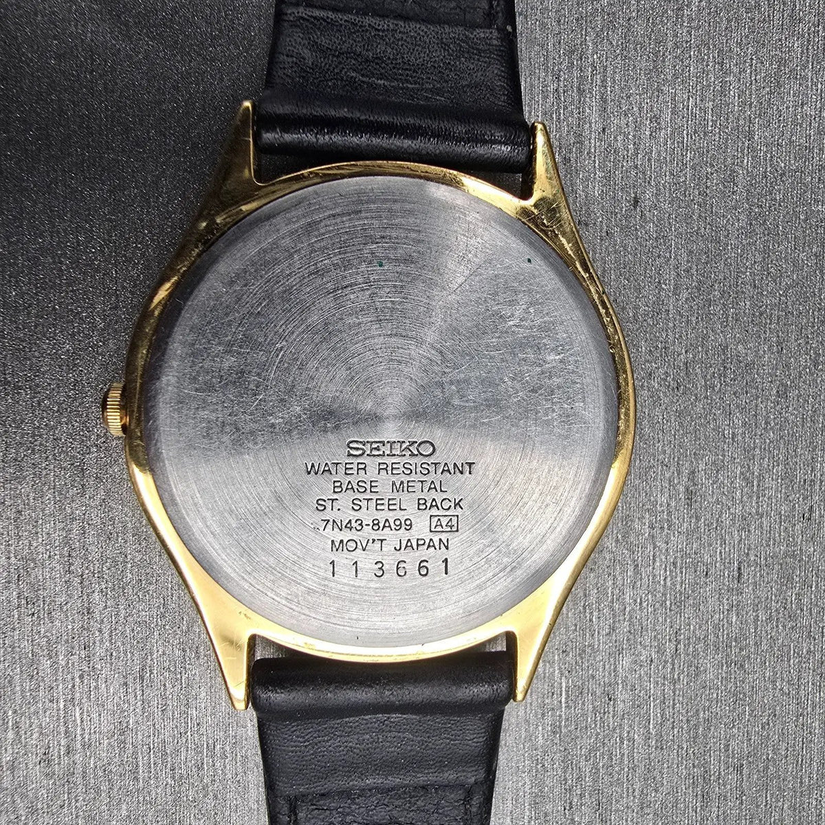 Seiko Watch Men 35mm Black Dial Gold Tone Daydate Round 7N43-8A99 New Battery11