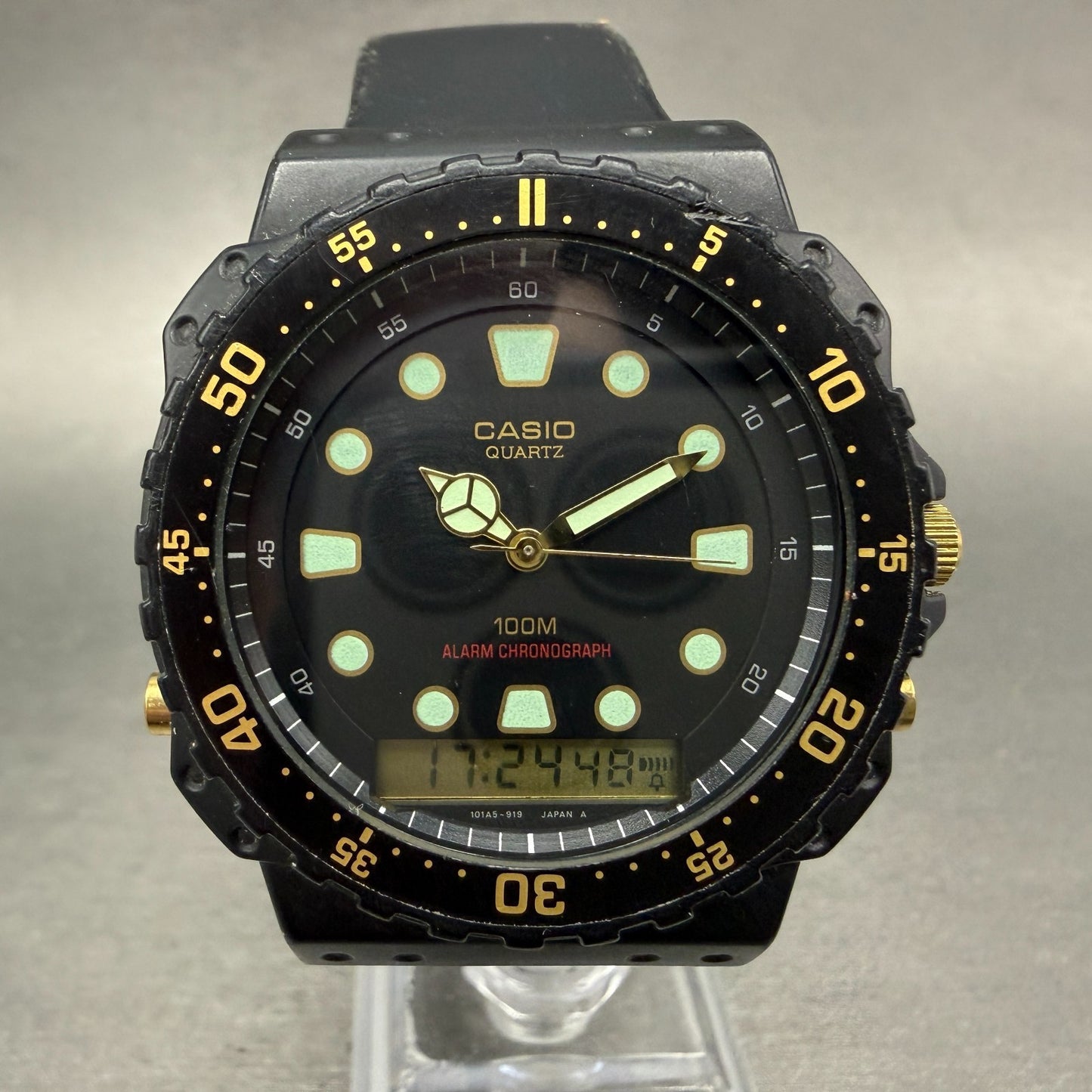 Casio AQ-100W Watch Men 45mm Analog Digital Black Tone Alarm Chrono New BatteryA0