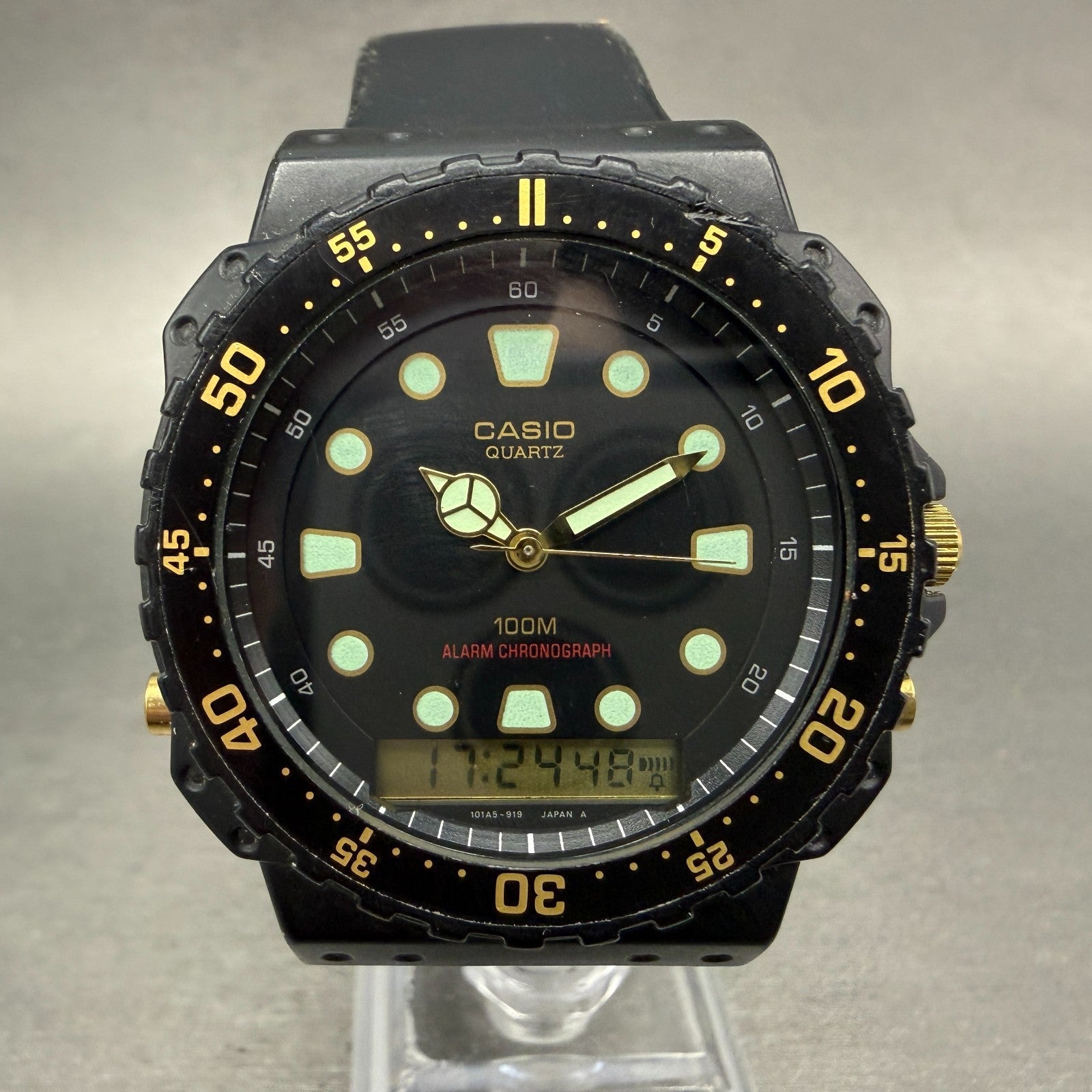 Casio AQ-100W Watch Men 45mm Analog Digital Black Tone Alarm Chrono New BatteryA0