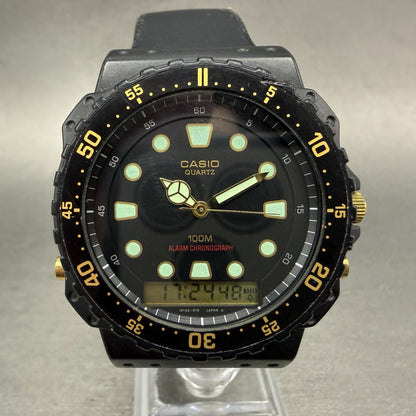 Casio AQ-100W Watch Men 45mm Analog Digital Black Tone Alarm Chrono New BatteryA0