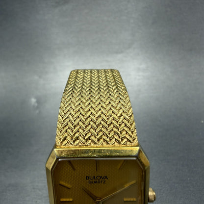 Bulova Tank Watch Men 25mm Gold Dial Gold Tone Octagon Mesh Band 92P13 New Batt4