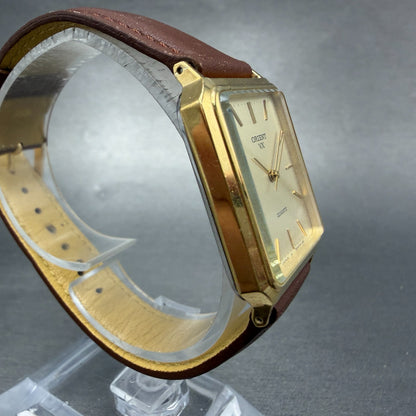 Orient VX Tank Watch Men 27mm Champagne Dial Gold Tone Rectangle New Battery3