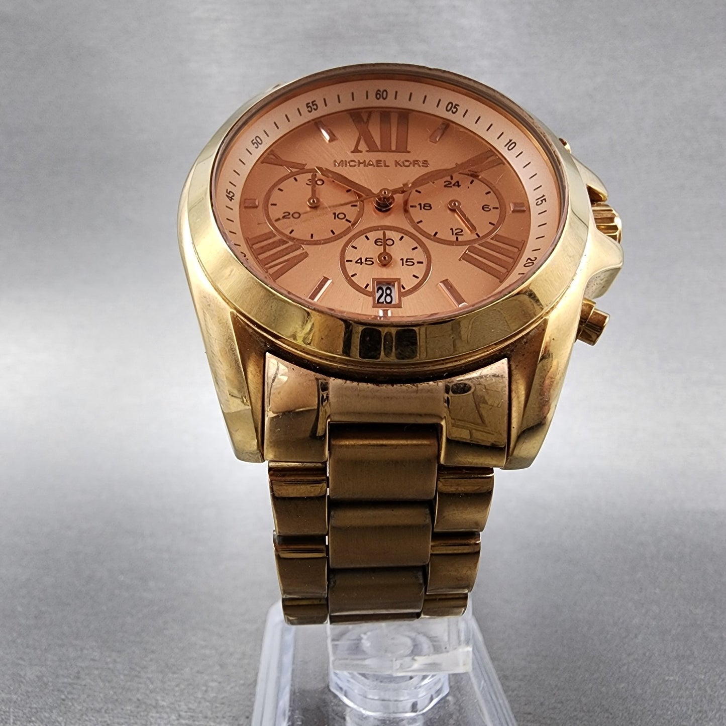Michael Kors Bradshaw Chronograph Watch Women 45mm Pink Dial Date New Battery5